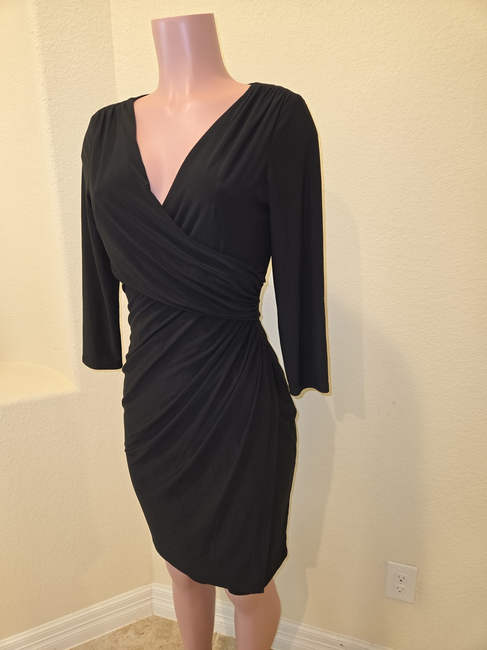 Lauren Ralph Lauren Black Surplice Midi Dress